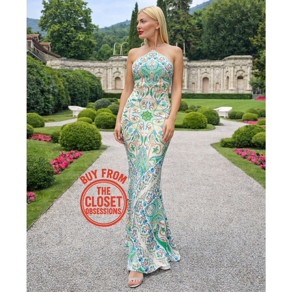 MANGO Blogger Fave Linen Blend Paisley Halter Maxi Dress NWT
